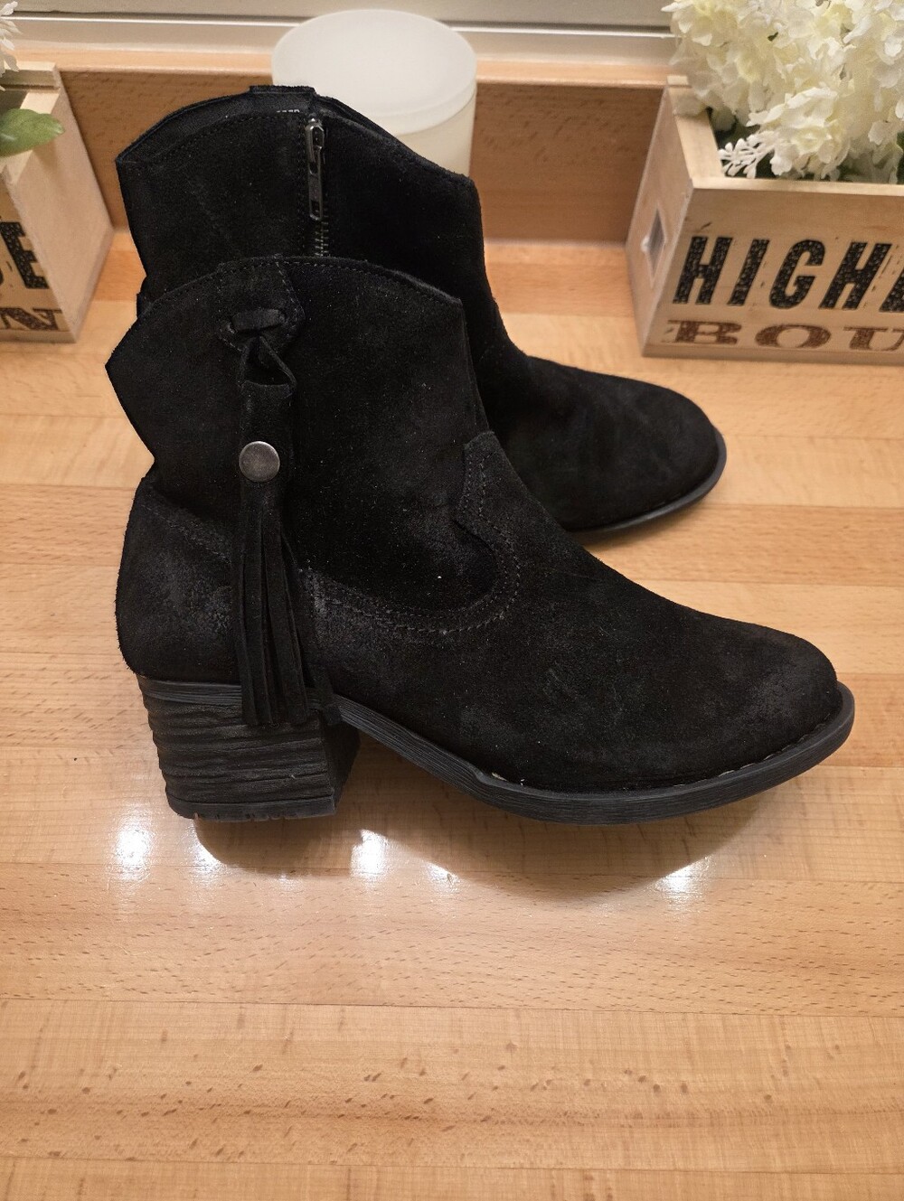 Born Alondra Black Suede Ankle Boots Women's Size 10 - Picture 5 of 10